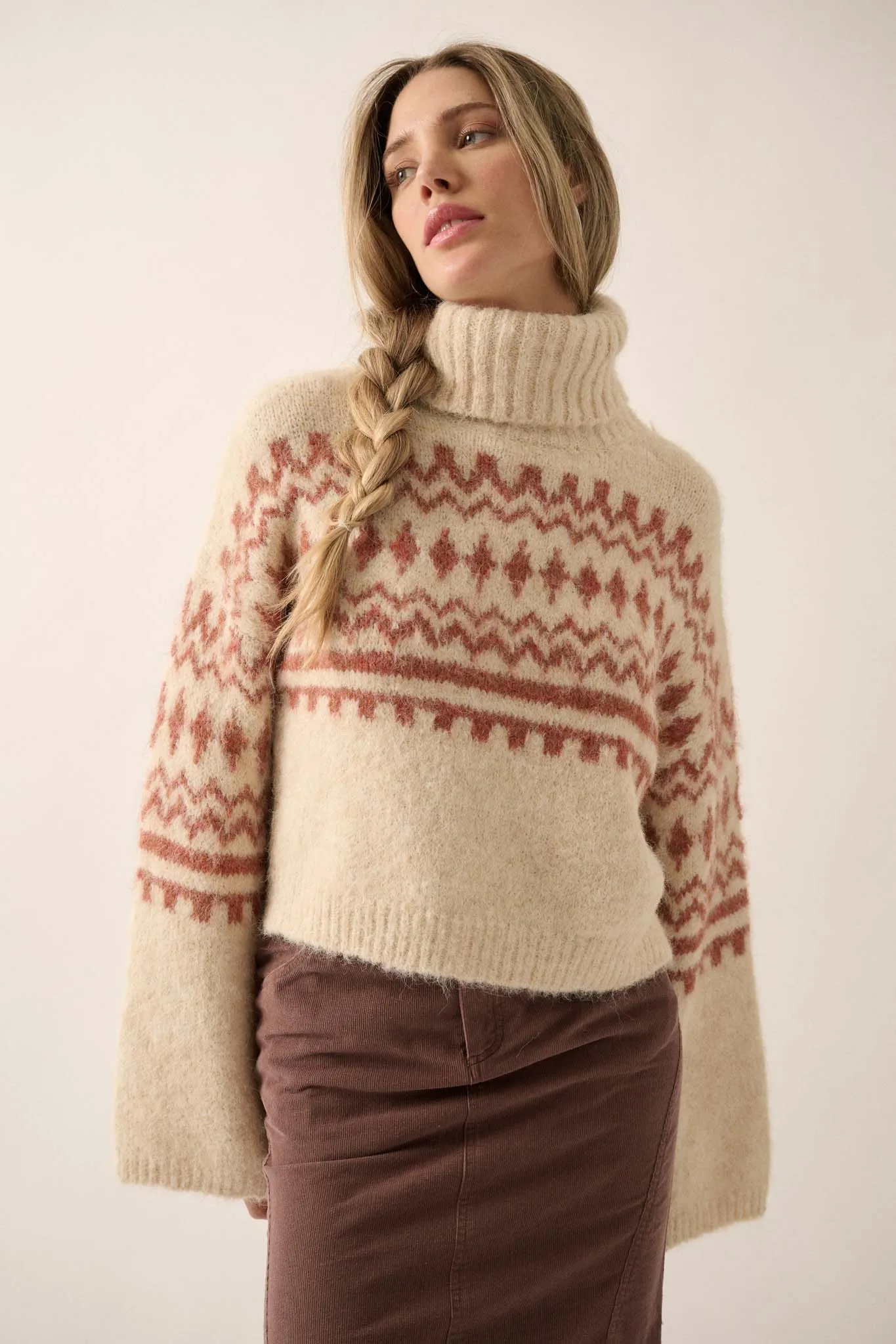 Crystal Peak Fuzzy Knit Alpine Turtleneck Sweater