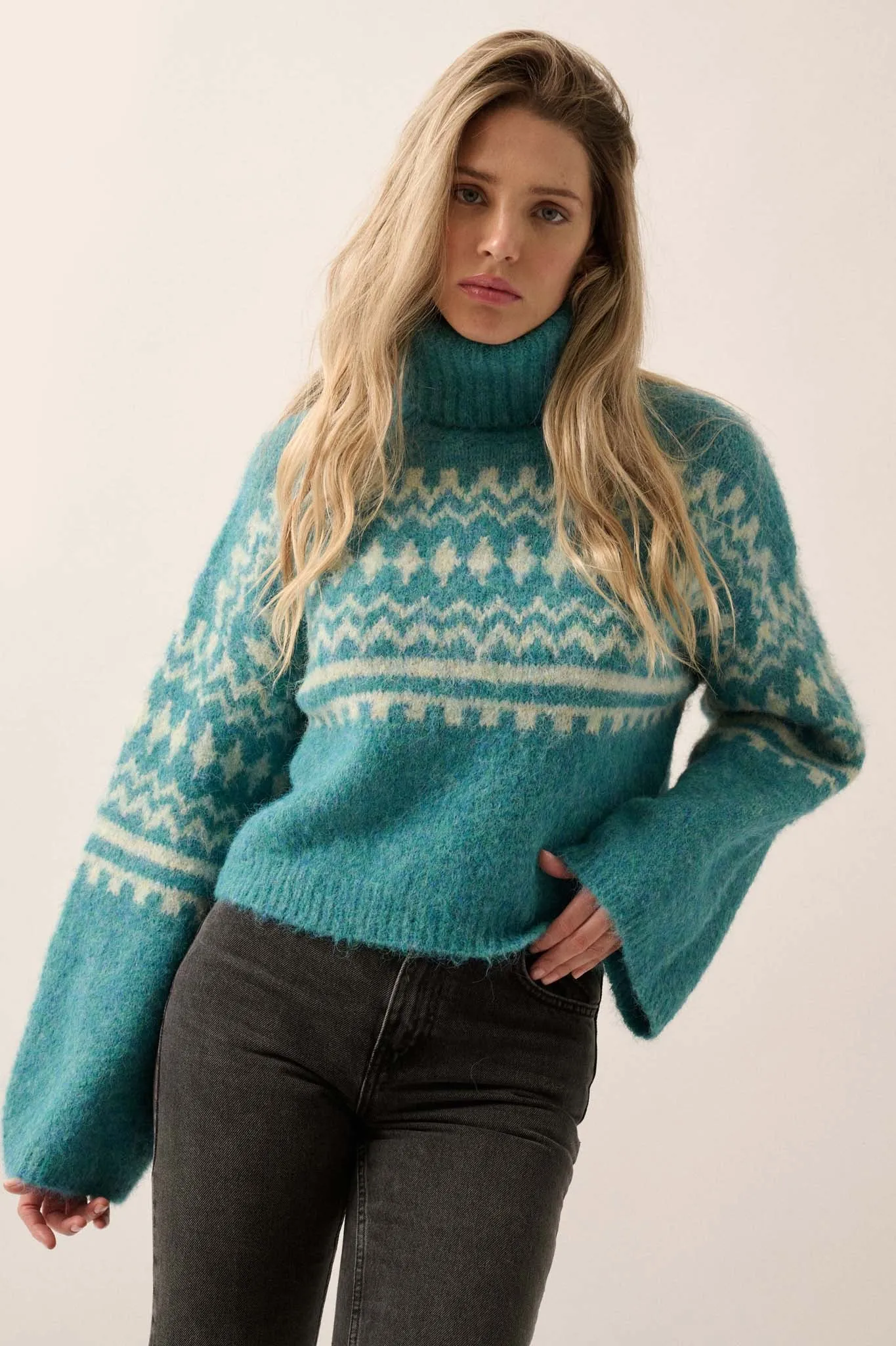 Crystal Peak Fuzzy Knit Alpine Turtleneck Sweater