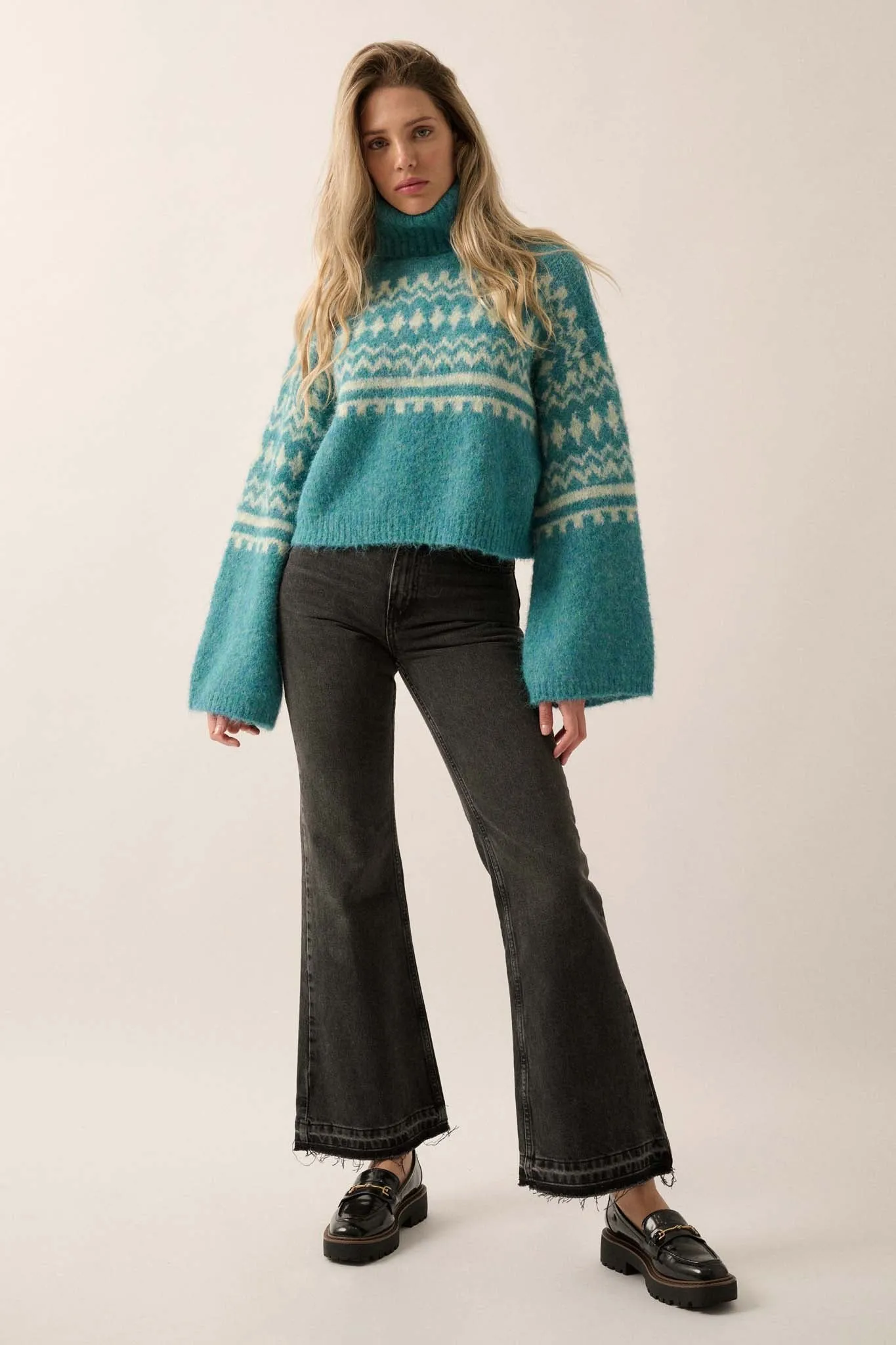 Crystal Peak Fuzzy Knit Alpine Turtleneck Sweater