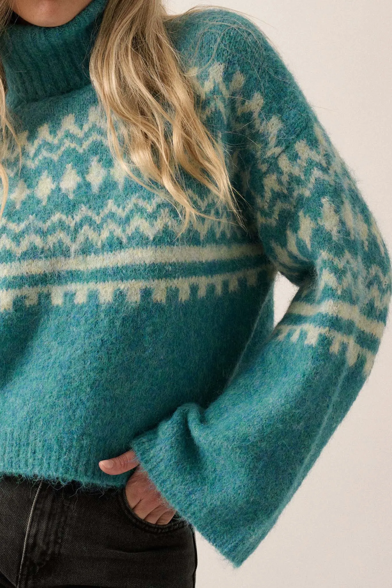 Crystal Peak Fuzzy Knit Alpine Turtleneck Sweater