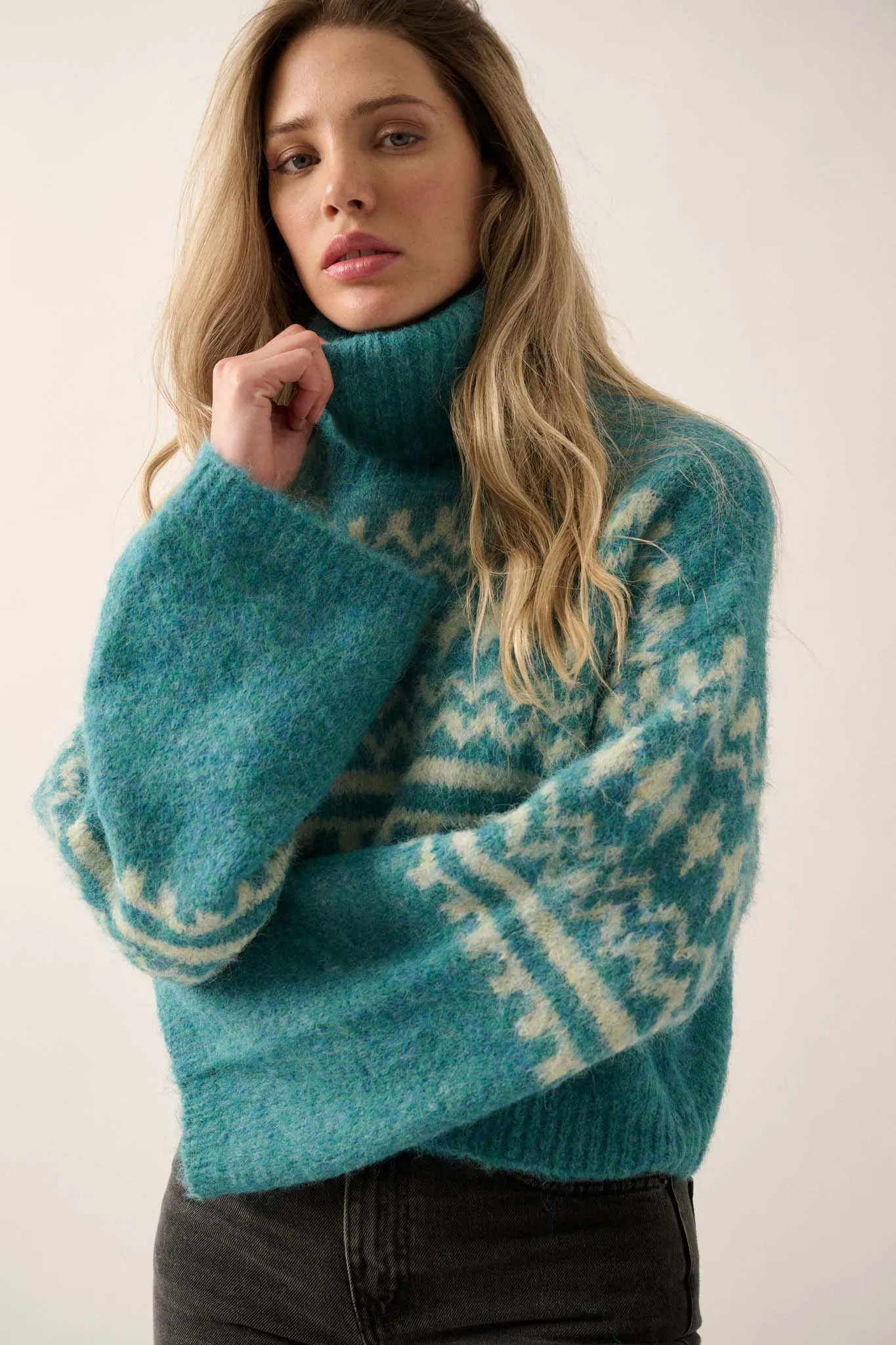 Crystal Peak Fuzzy Knit Alpine Turtleneck Sweater