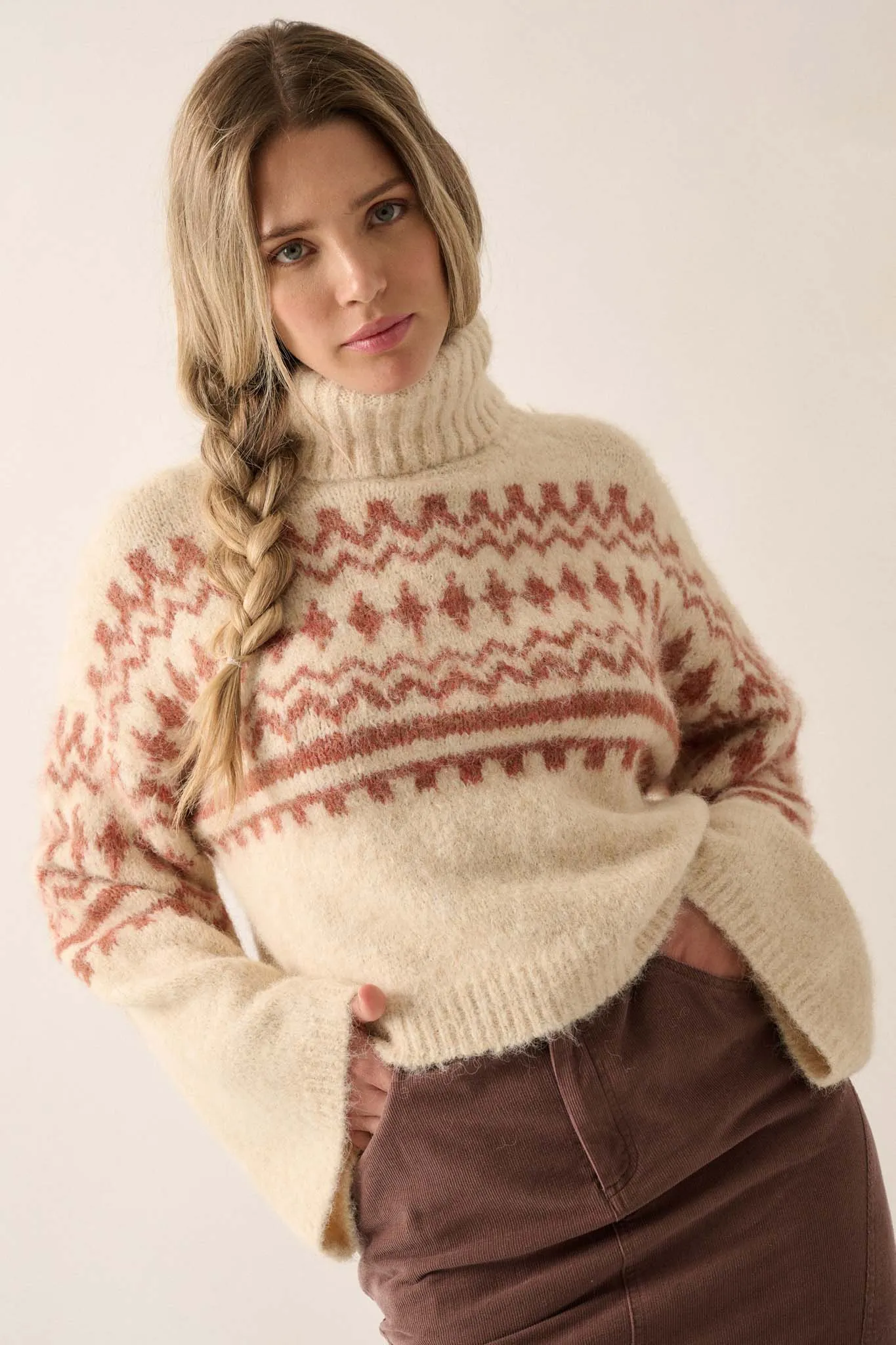 Crystal Peak Fuzzy Knit Alpine Turtleneck Sweater