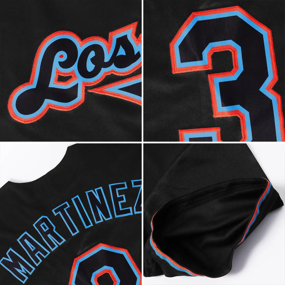 Custom Black Black-Powder Blue Authentic Throwback Rib-Knit Baseball Jersey Shirt