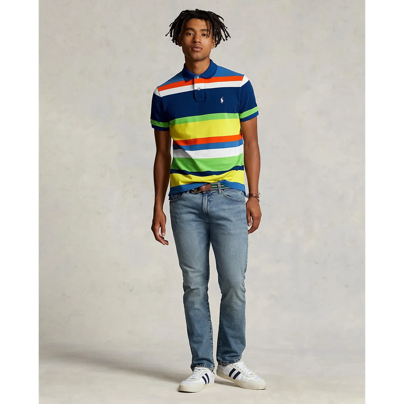 Custom Fit Mesh Polo - Stripe - Royal Blue