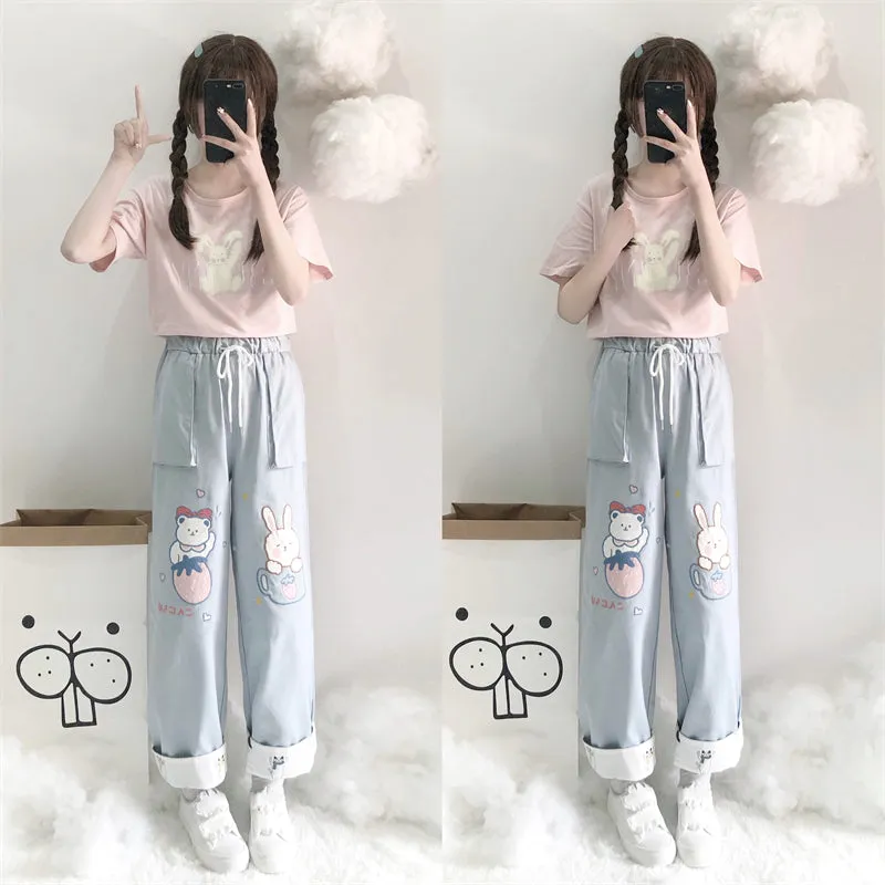 Cute bear embroidered casual pants  PL52532