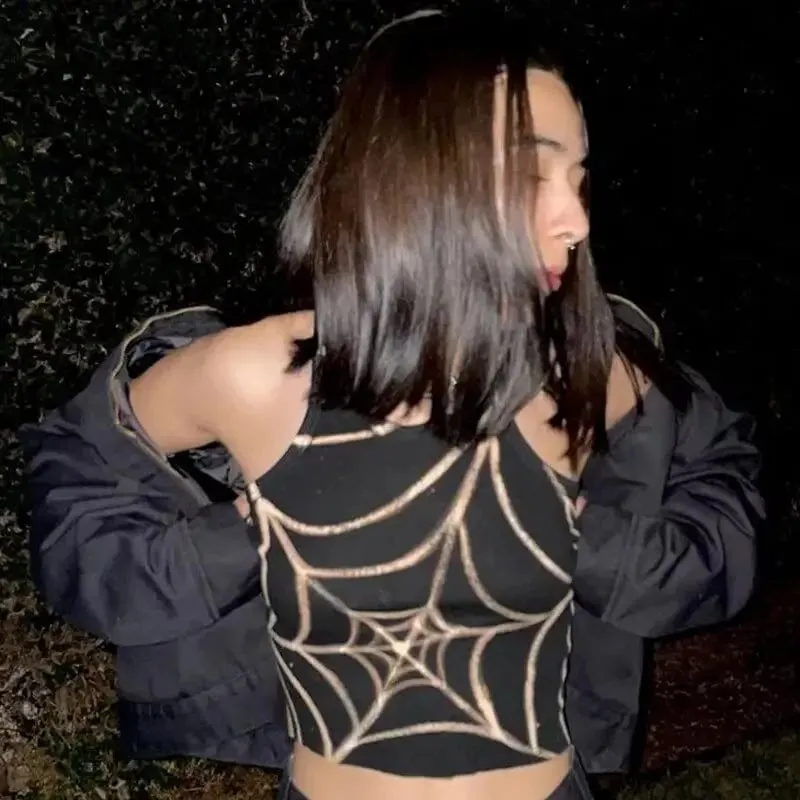 Dark Grunge Spider Web Gothic Graphic Crop Top