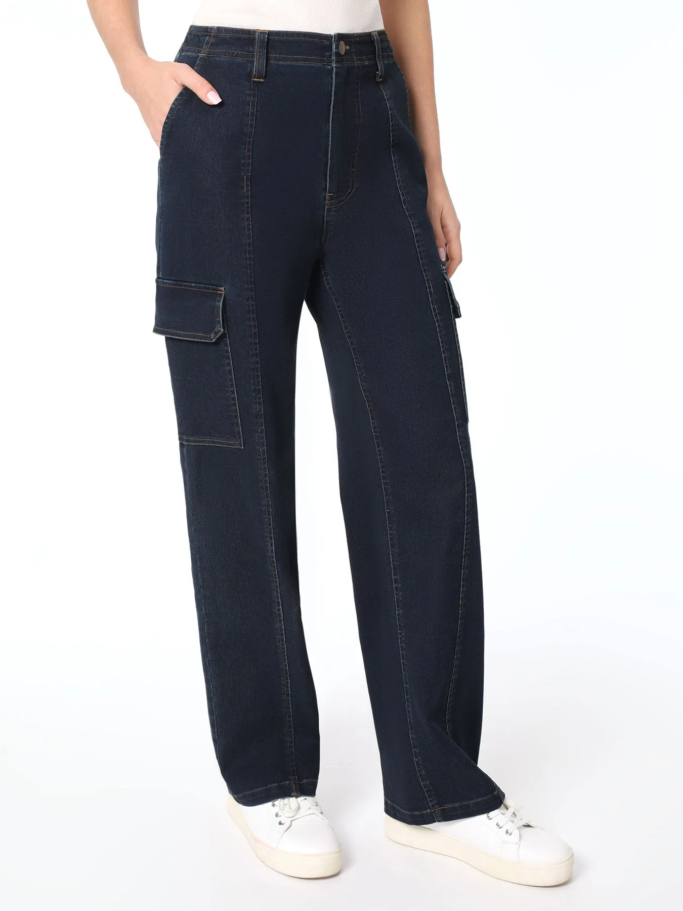 Denim Seamed Cargo Pants