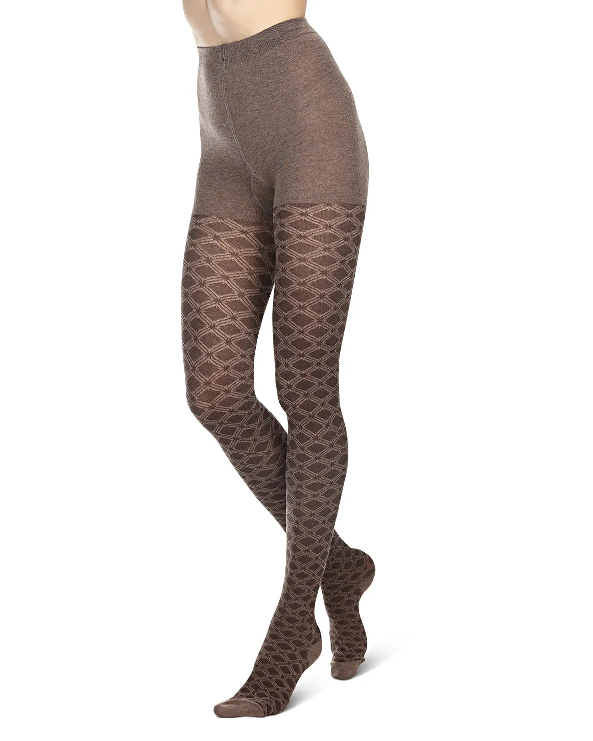 Diamond Patterned Cotton Blend Sweater Tights