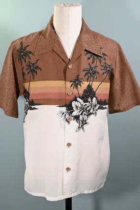 Dolphin California Vintage 70s Hawaiian Shirt, Palm Tree Silhouette Aloha Shirt L