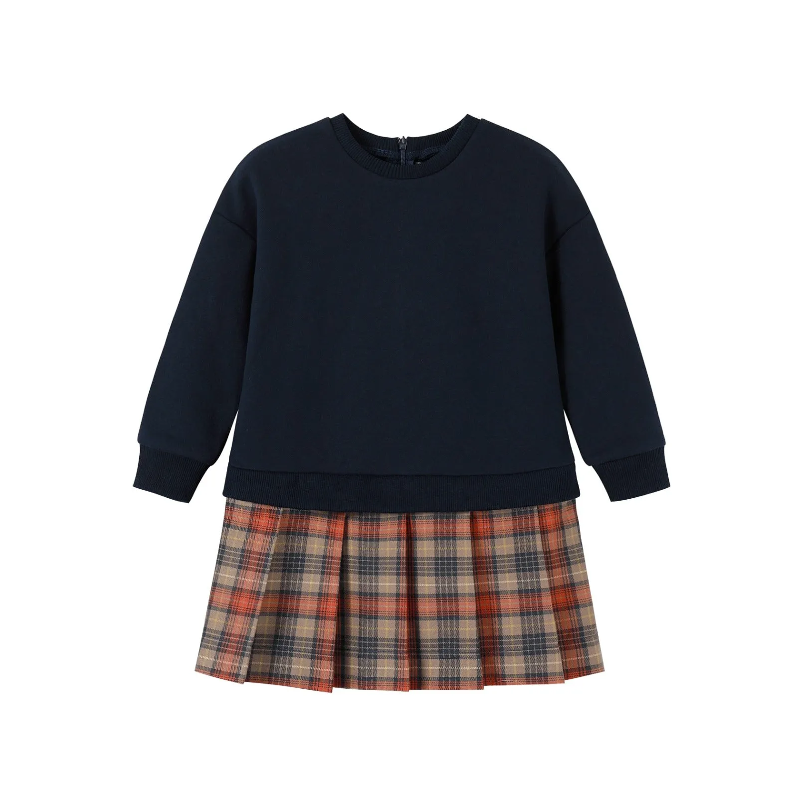 dress sweatshirt with plaid skirt - navy