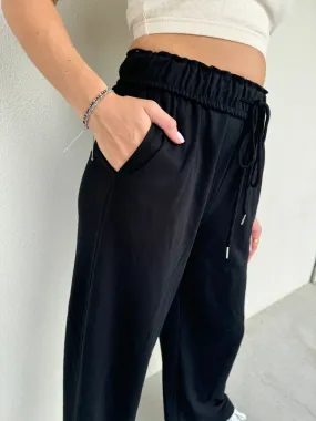 Elastic High Waist Drawstring Sweatpants - Black