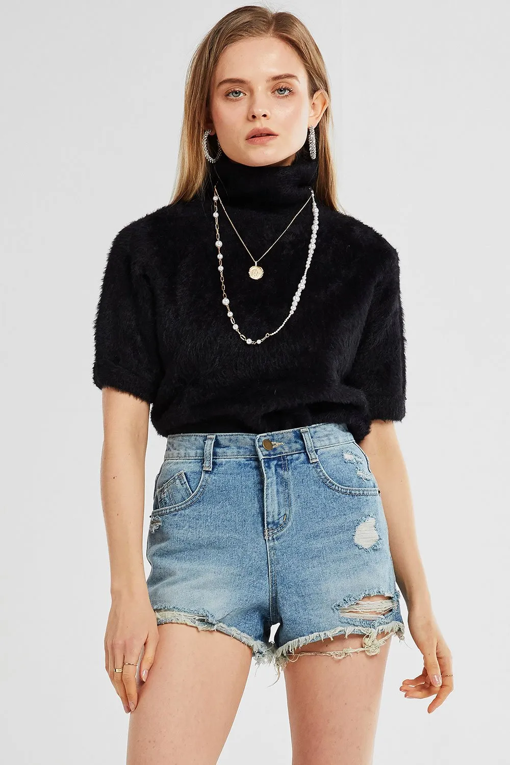 Elena Turtleneck Fuzzy Knit Top