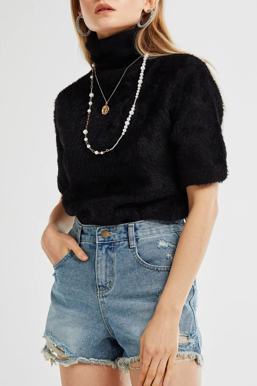 Elena Turtleneck Fuzzy Knit Top