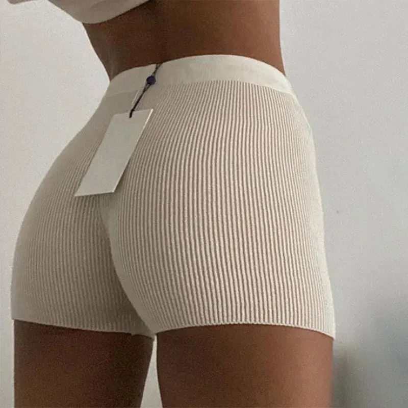 Fashion White Black High Waist Women Knitted Biker Bodycon Summer Cotton Sweat Mini Sexy Femme Short