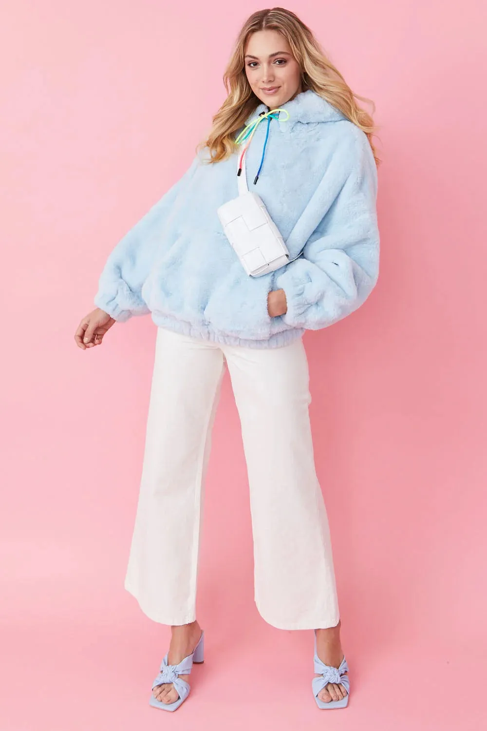 Faux Fur Oversized Light Blue Hoodie