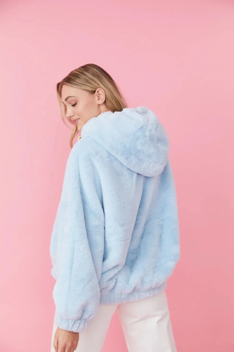 Faux Fur Oversized Light Blue Hoodie