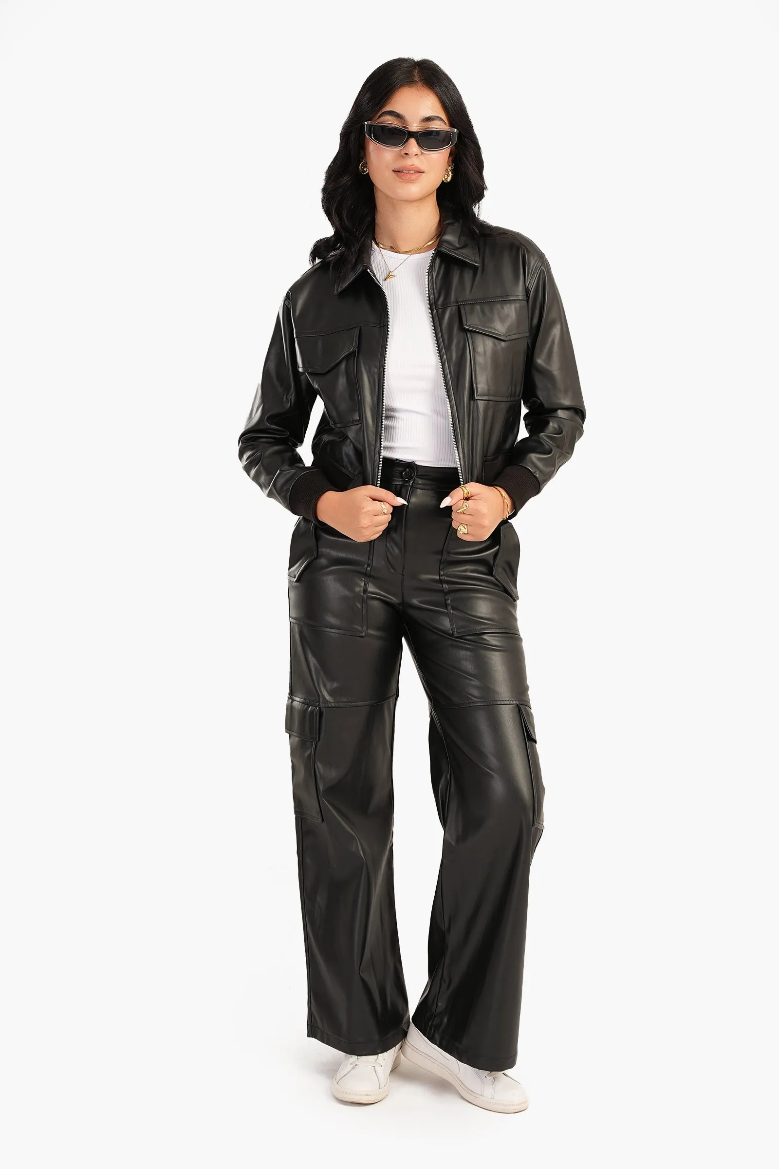 Faux Leather Cargo Pants