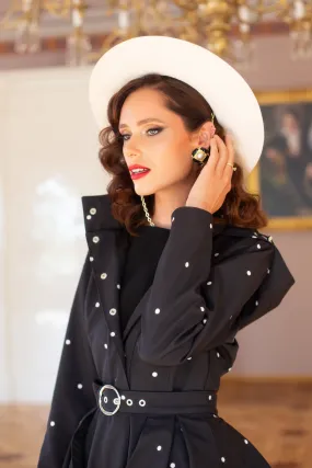 Fitted and Flared Coat with A-Line Skirt in Black | 'Timeless Polka Dots'