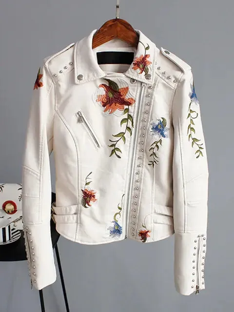 Floral Print Faux Leather Jacket