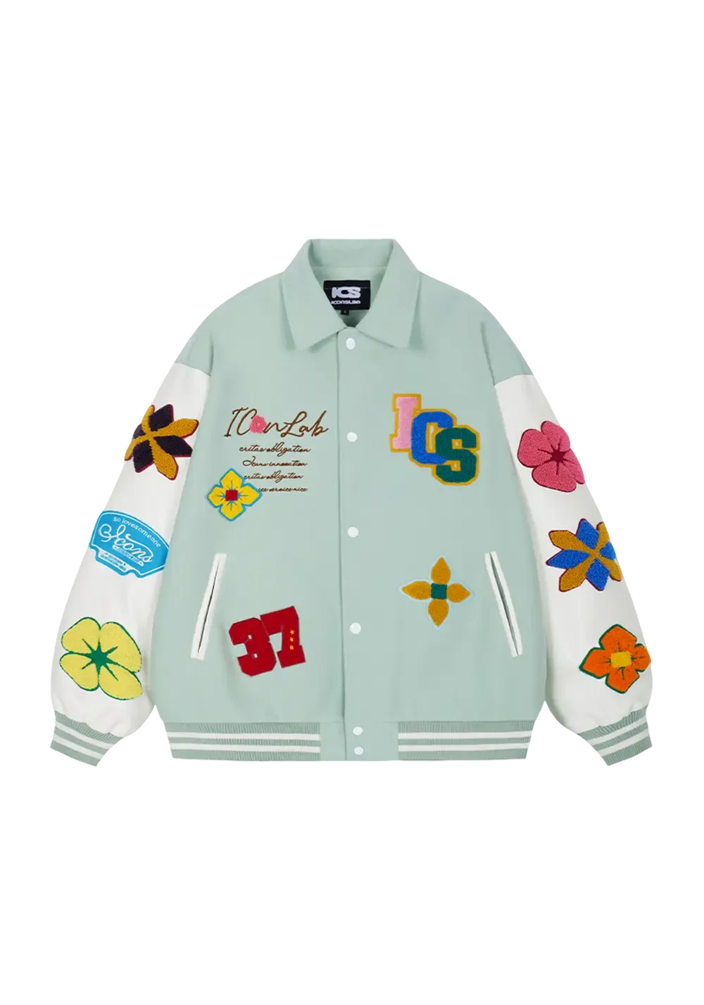 Flower Contrast Lapel Baseball Jersey