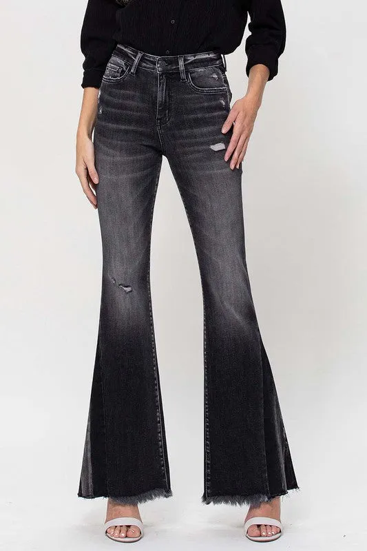 Flying Monkey Contrast Panel High Rise Flare Jeans