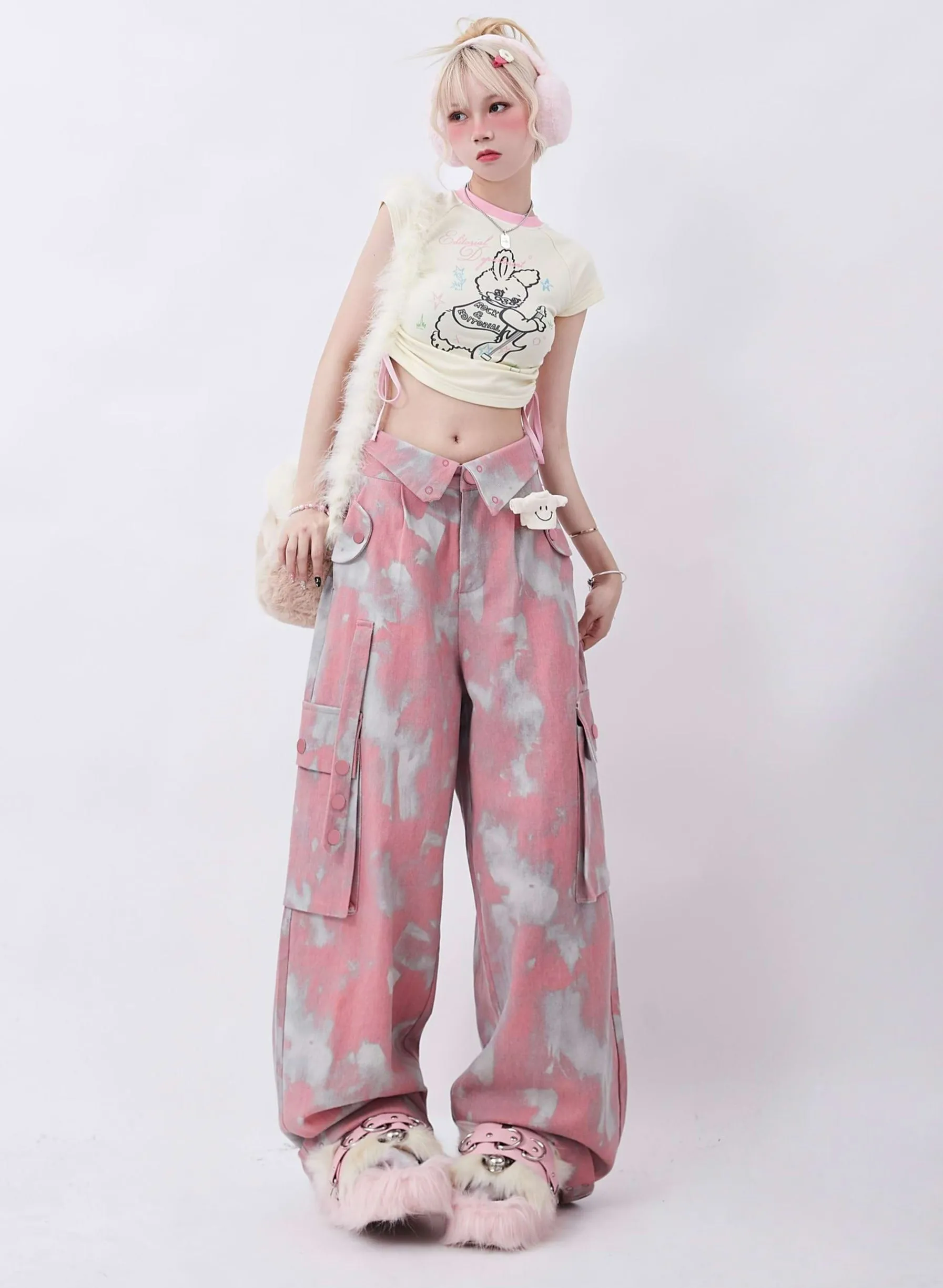 Fold-Over Waist Tie-Dye Pants