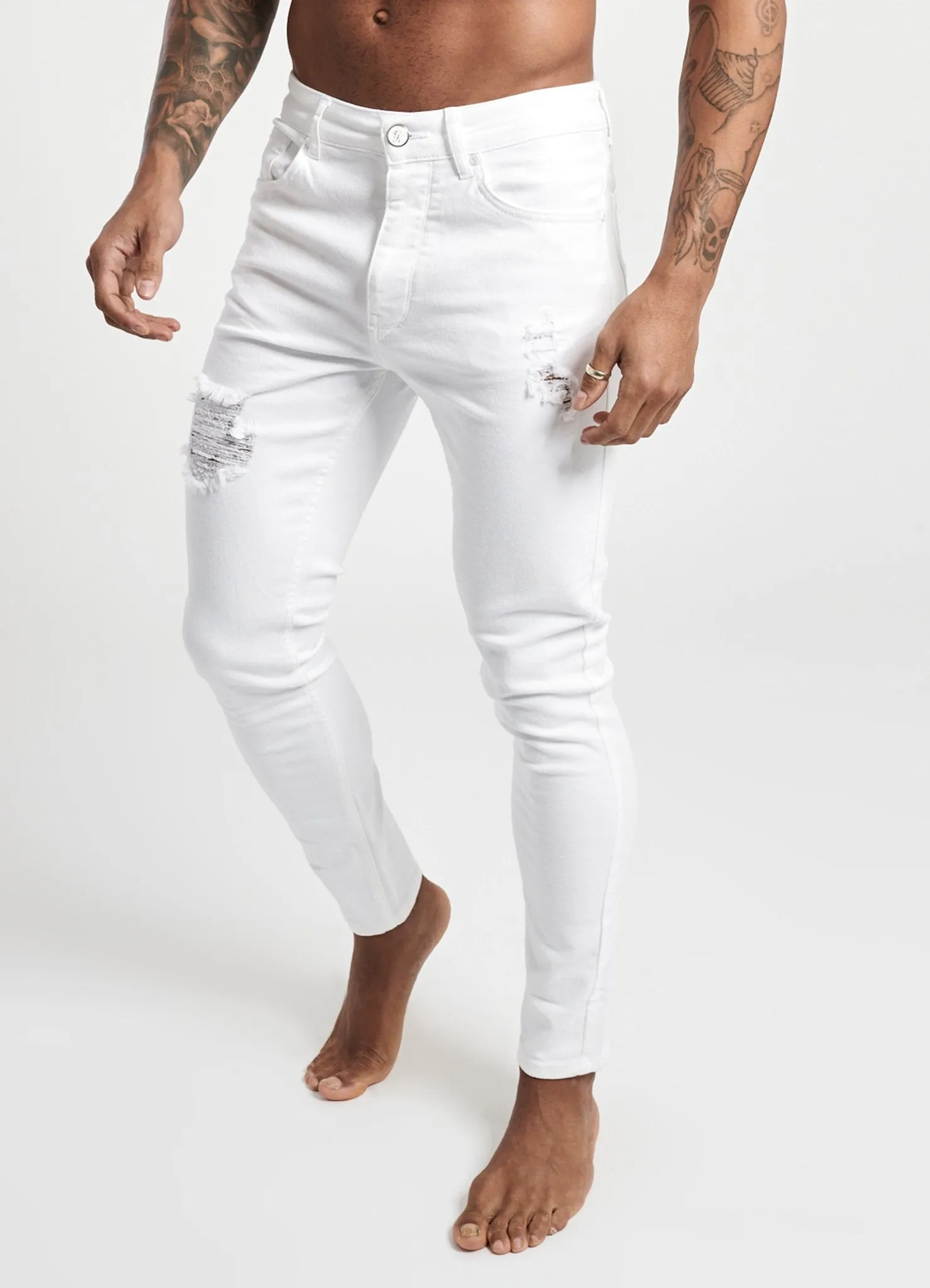 GK Skinny Denim Jean Rip and Repair - White 001