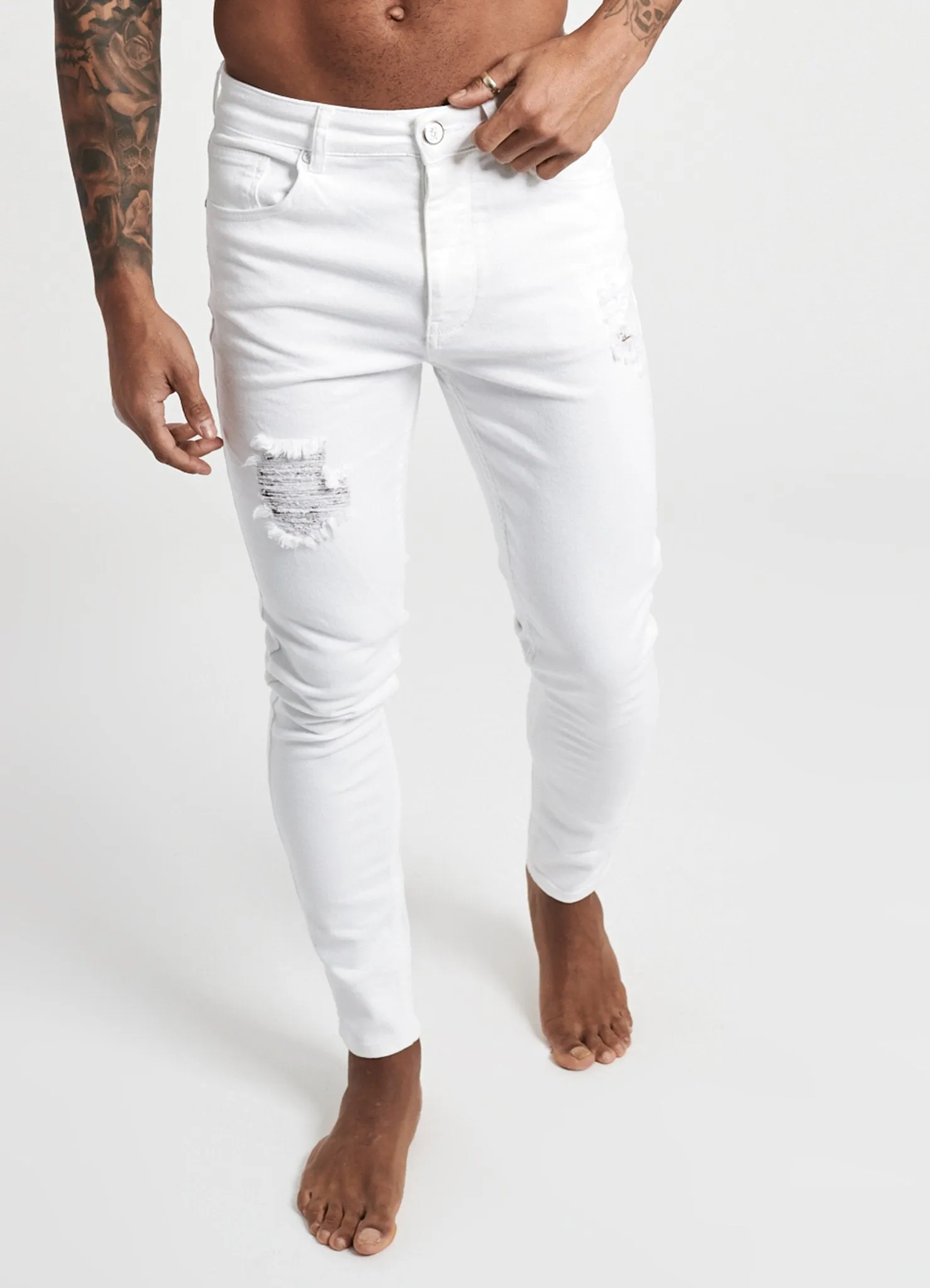 GK Skinny Denim Jean Rip and Repair - White 001