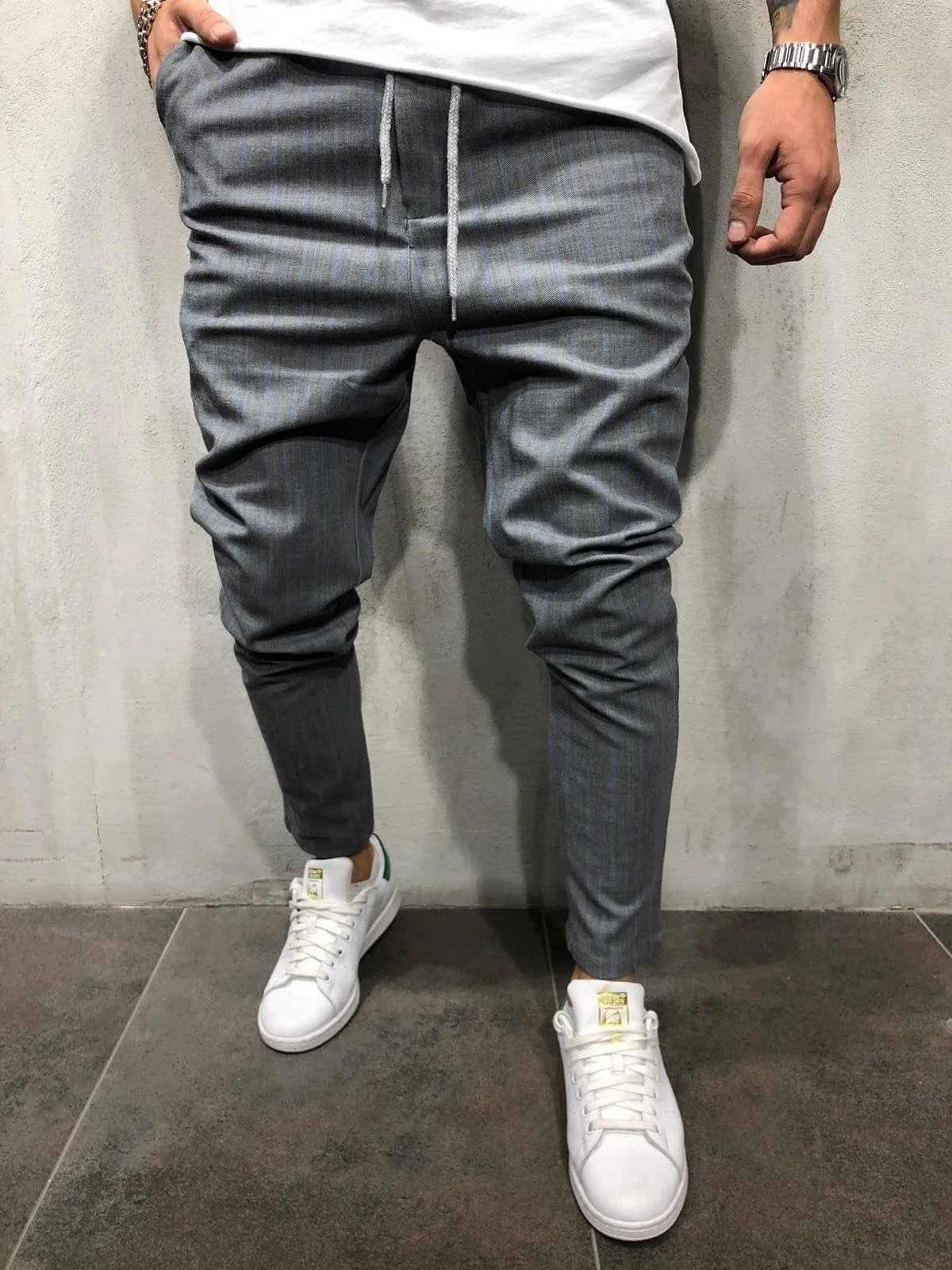 Gray Blue Striped Casual Jogger Pant A214 Streetwear Casual Jogger Pants