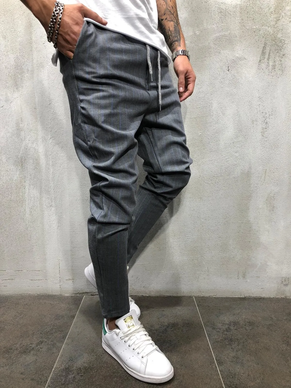 Gray Blue Striped Casual Jogger Pant A214 Streetwear Casual Jogger Pants