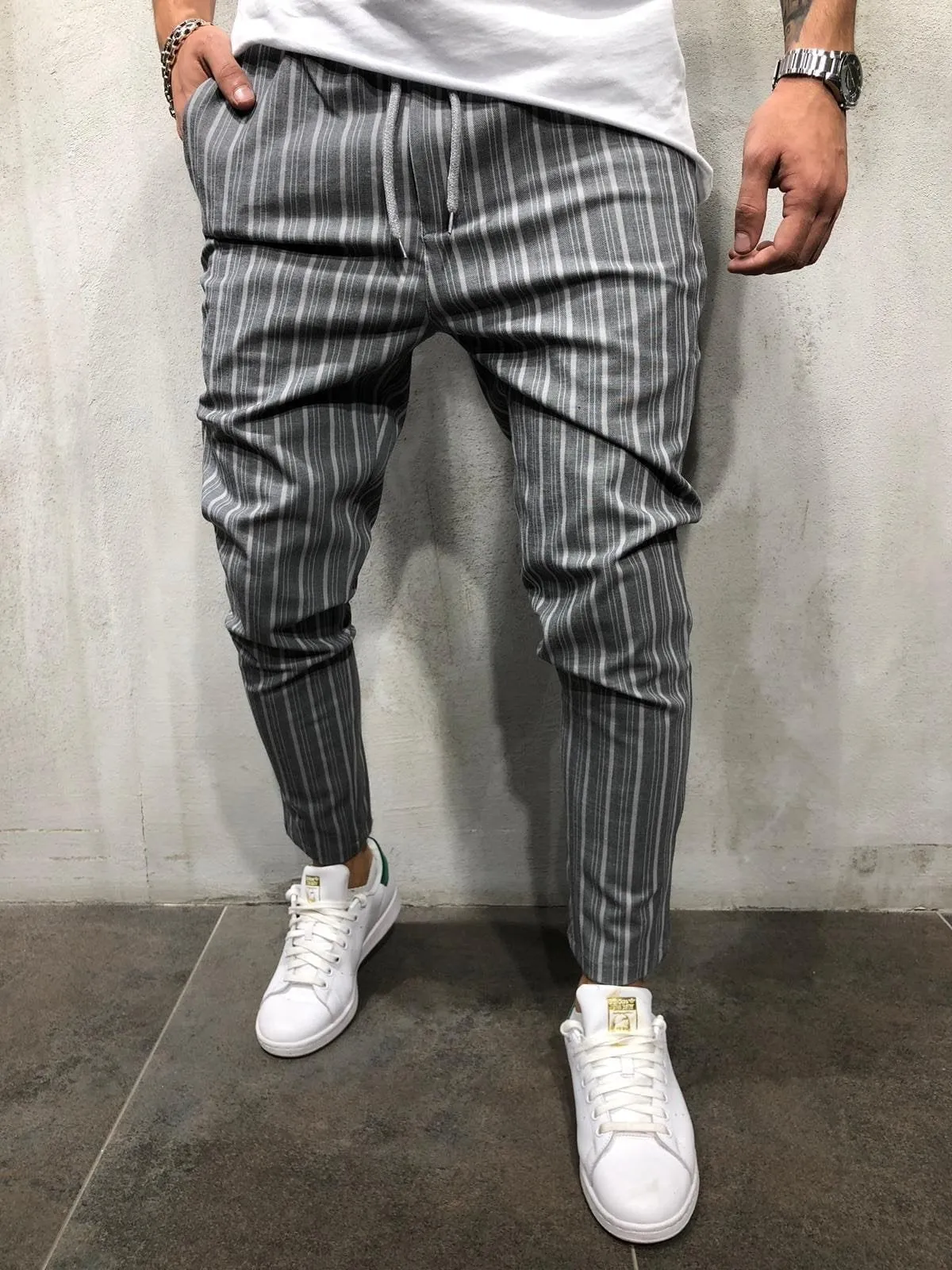 Gray Striped Casual Jogger Pant A211 Streetwear Casual Jogger Pants