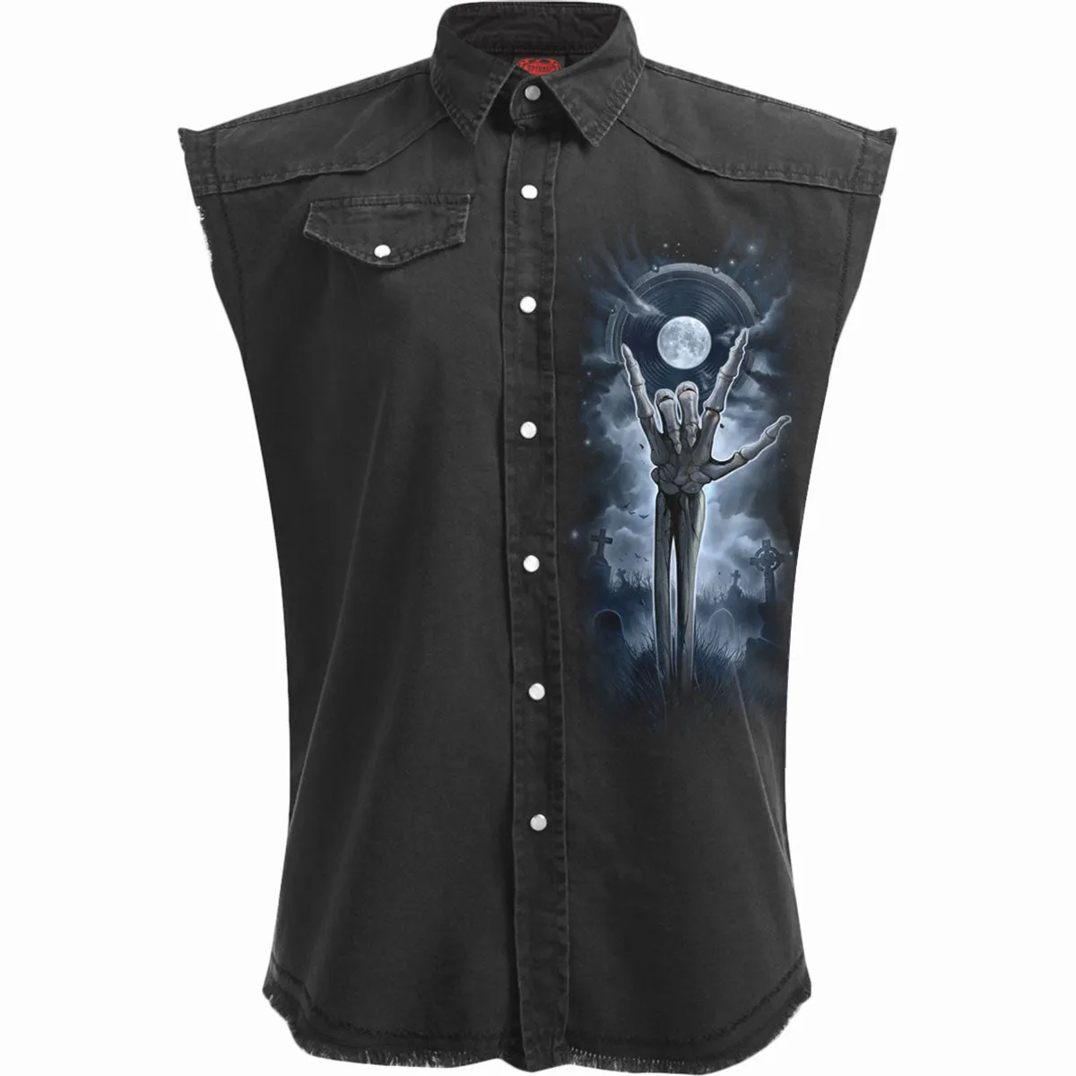 GRIM ROCKER - Sleeveless Stone Washed Worker Black