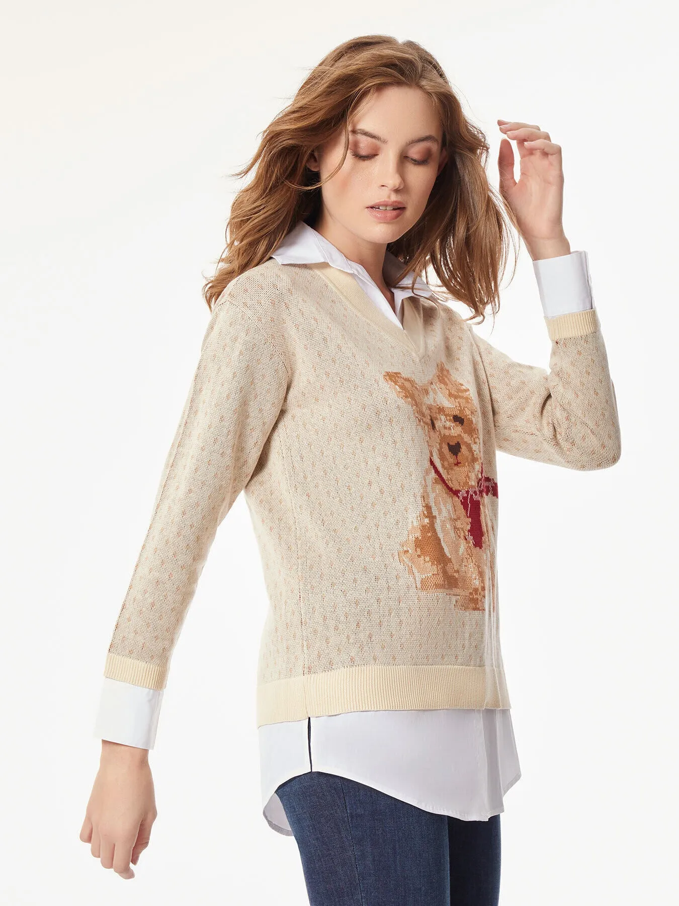 Holiday Dog V-Neck Sweater