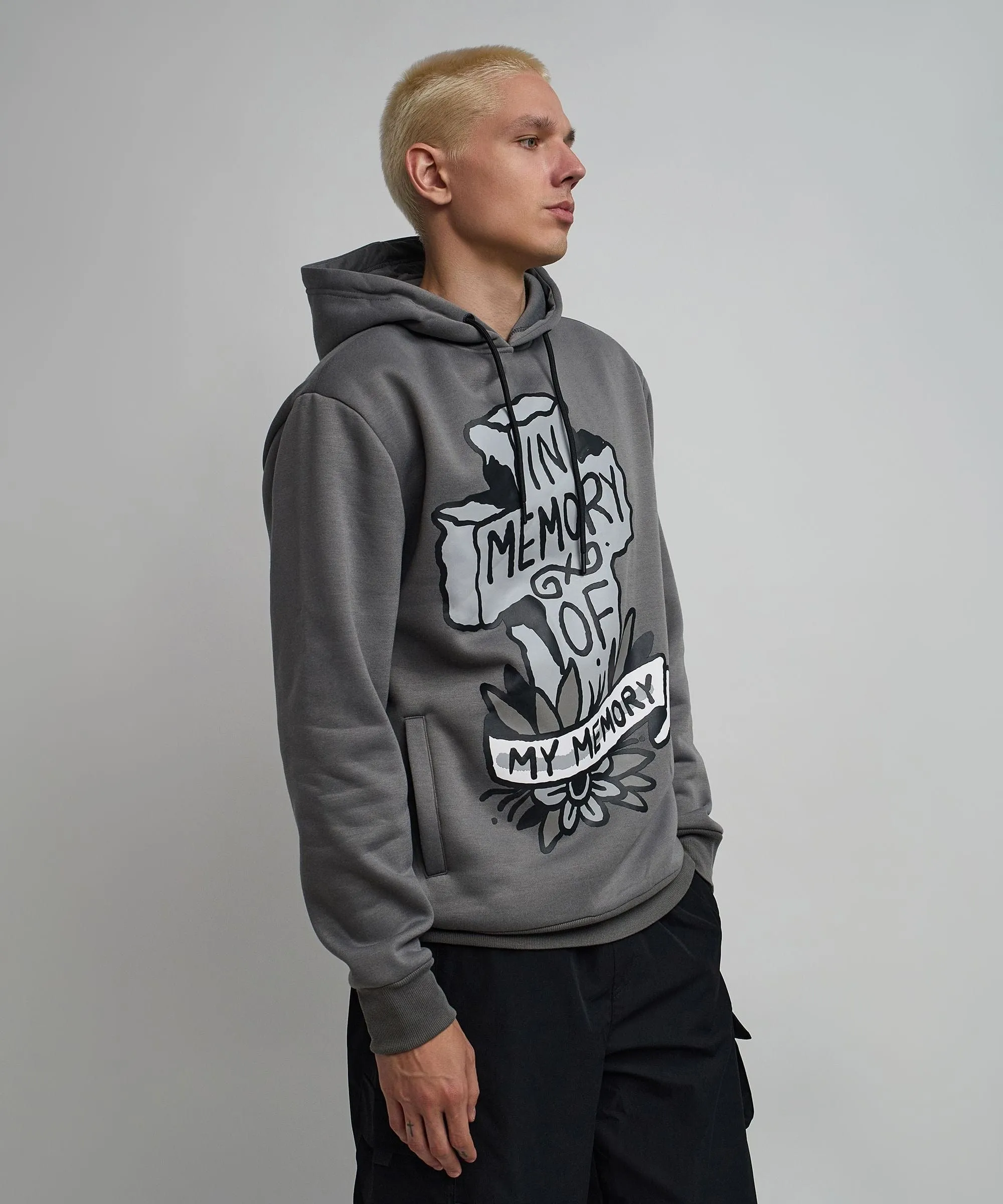 In Memory Of Graphic Print Hoodie - Grey