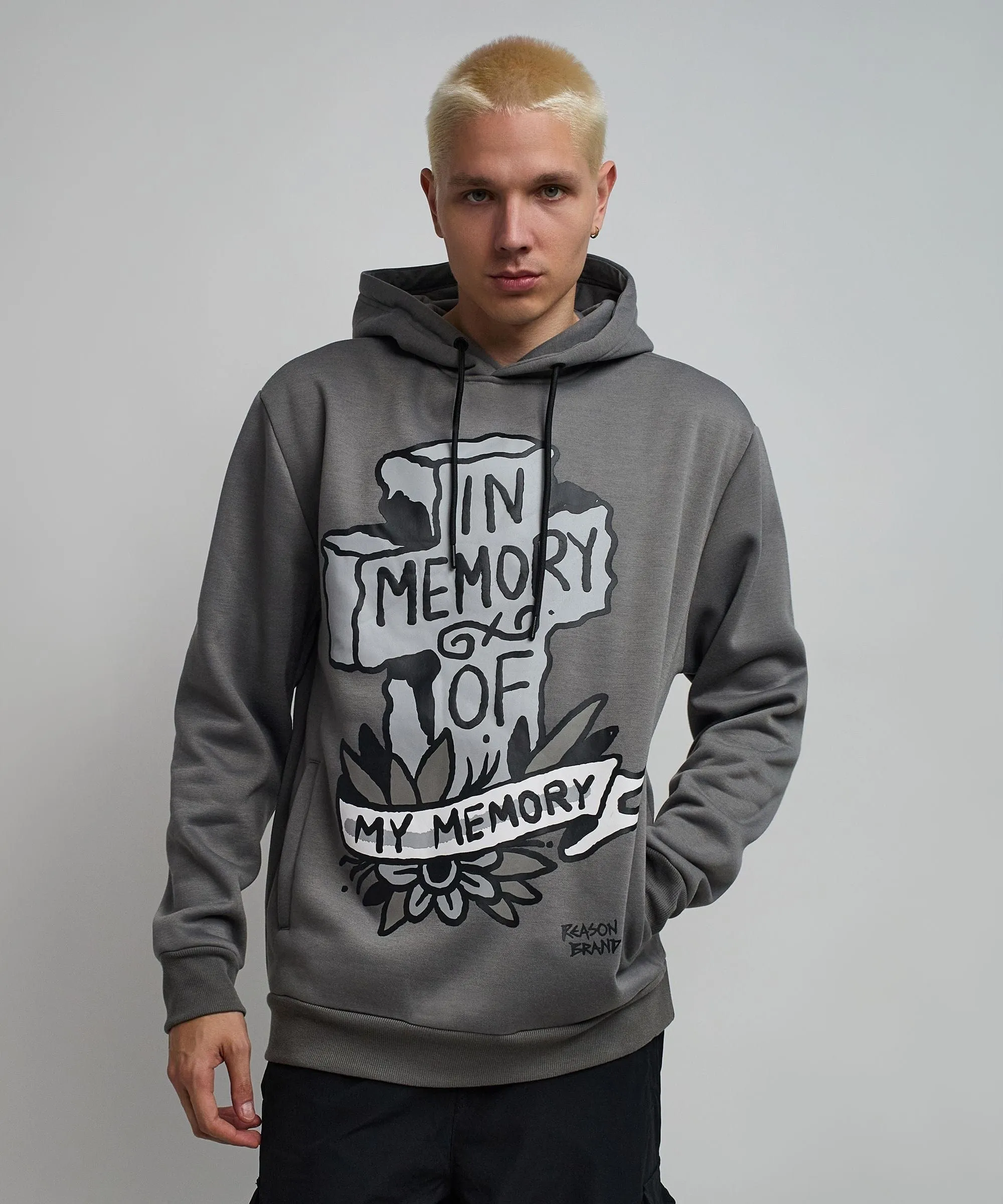 In Memory Of Graphic Print Hoodie - Grey