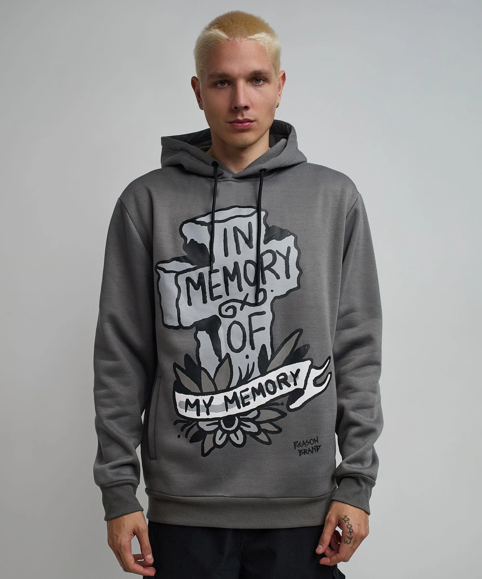 In Memory Of Graphic Print Hoodie - Grey