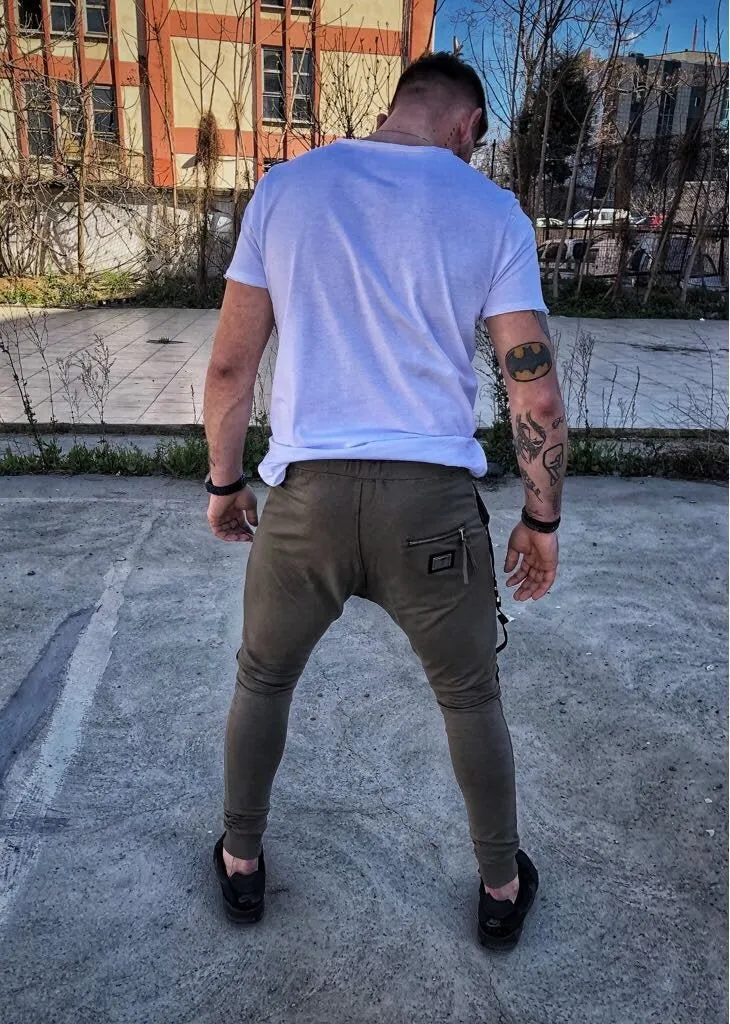 Khaki Double Zipper Pockets Jogger Pant DM11 Streetwear Jogger Pants