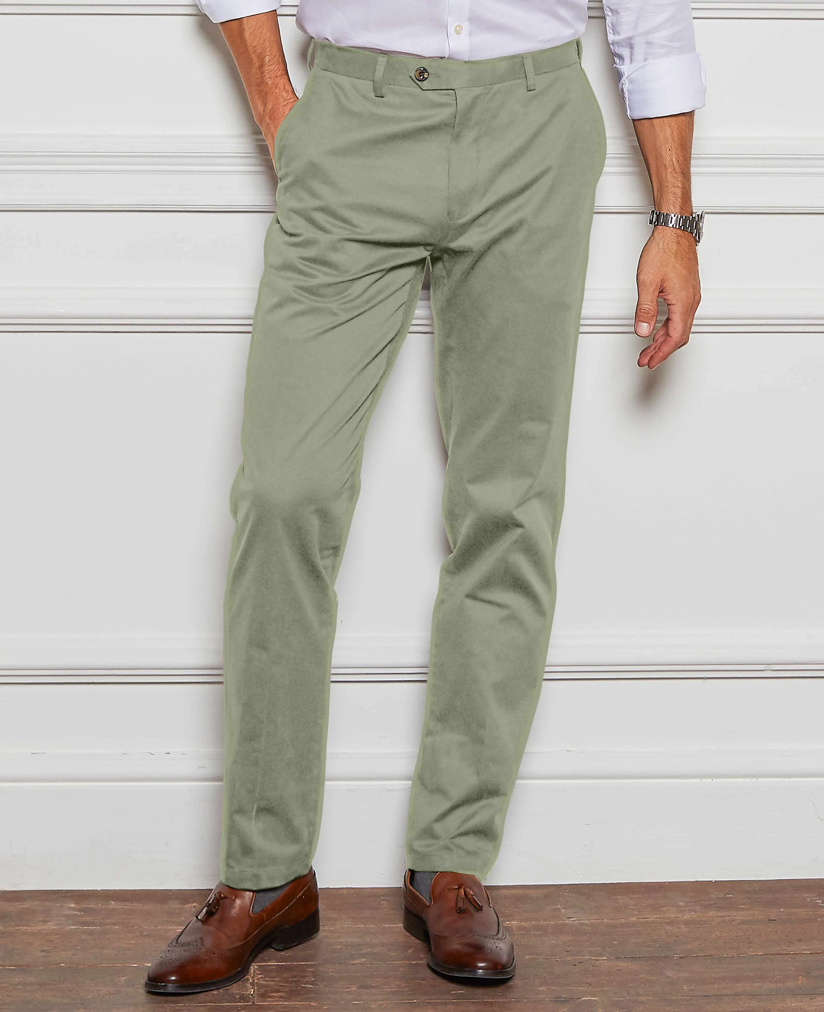 Khaki Flat Front Slim Fit Chinos