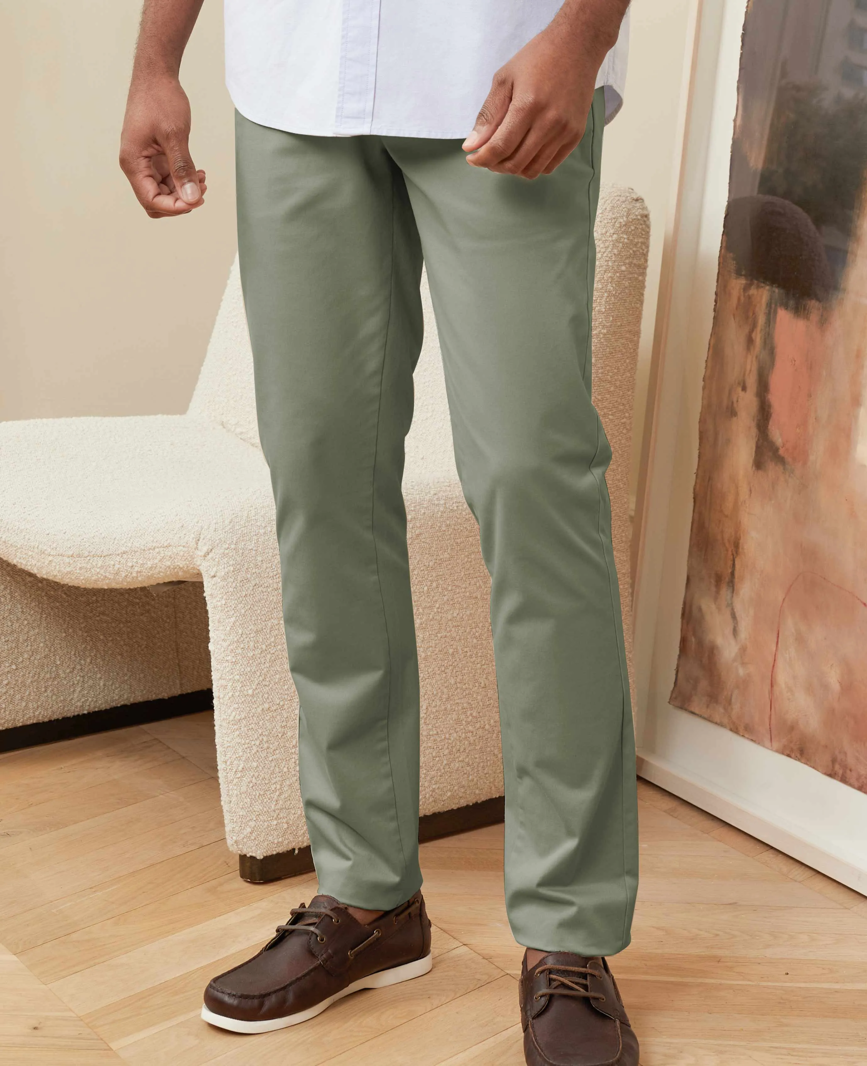 Khaki Flat Front Slim Fit Chinos