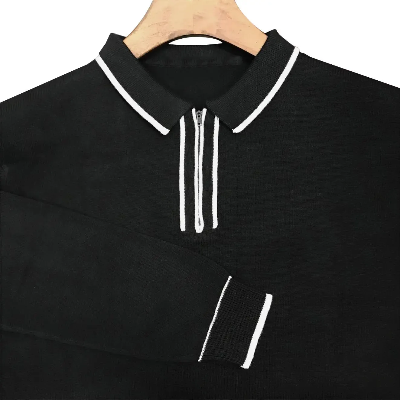 Knitwear - Stripe Tipped Collar Knitted Polo Shirt