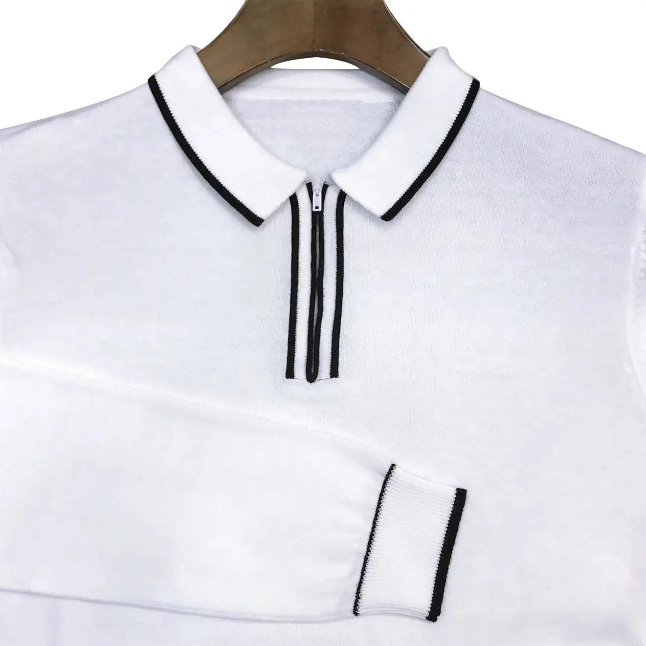 Knitwear - Stripe Tipped Collar Knitted Polo Shirt