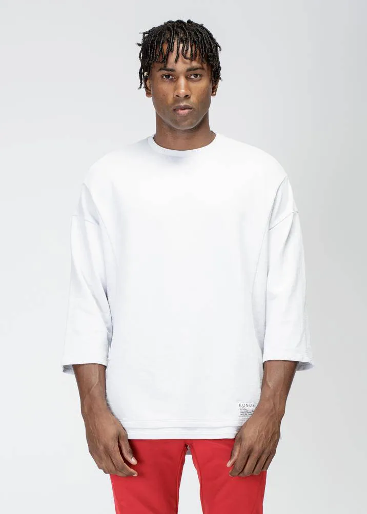 Konus Men's Hi-Lo 3Q Crewneck Sweatshirt in White