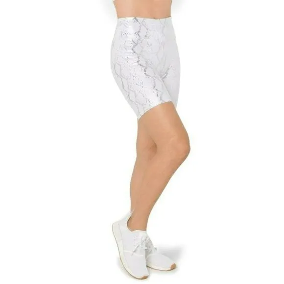 Kyodan Women's Metallic Foil Print High Waist Moisture Wicking Active Biker Shorts