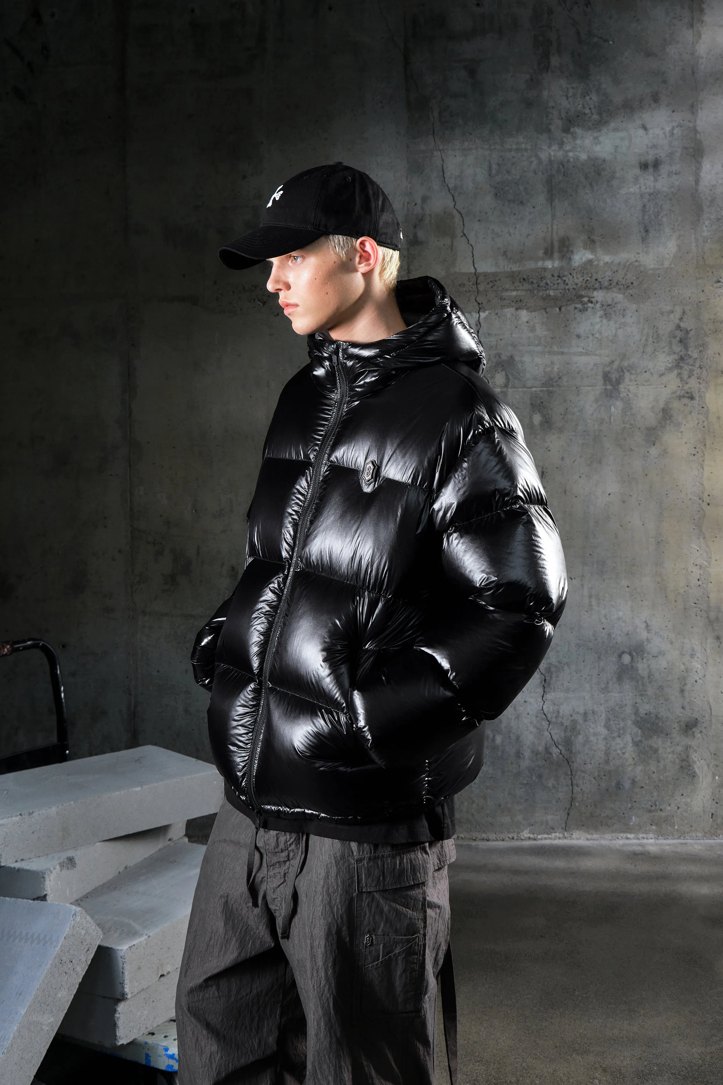 Leather Shield Logo Down Jacket