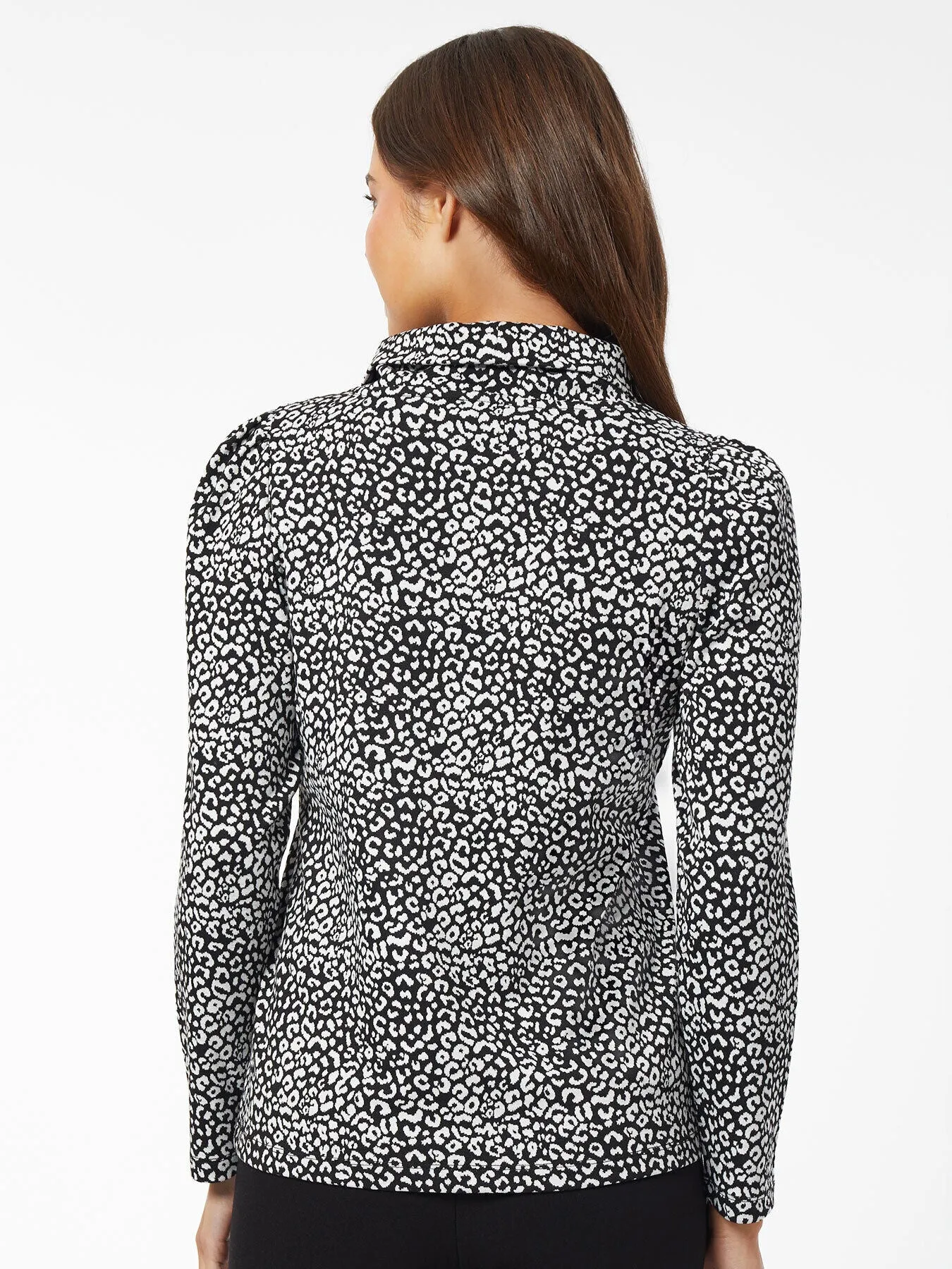 Leopard Print Puff-Sleeve Turtleneck Top