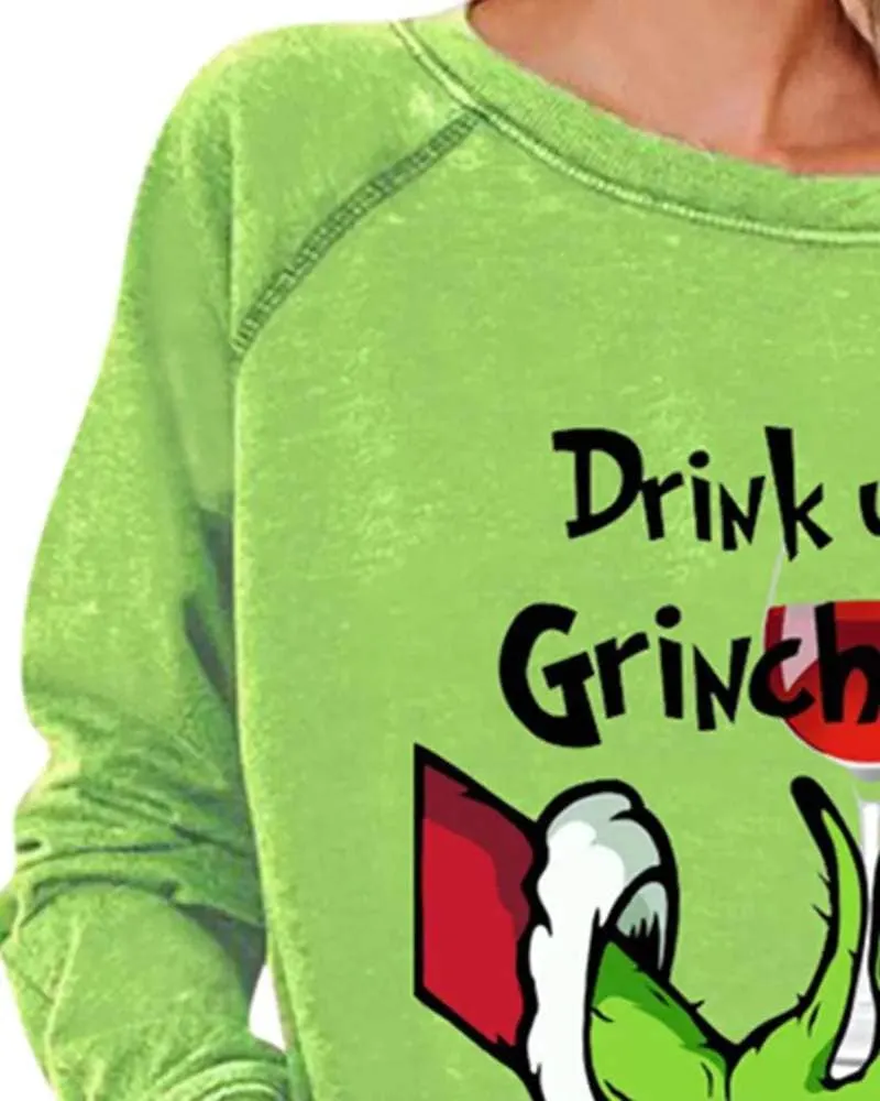 Letter Grinch Stole Print Long Sleeve Sweatshirt