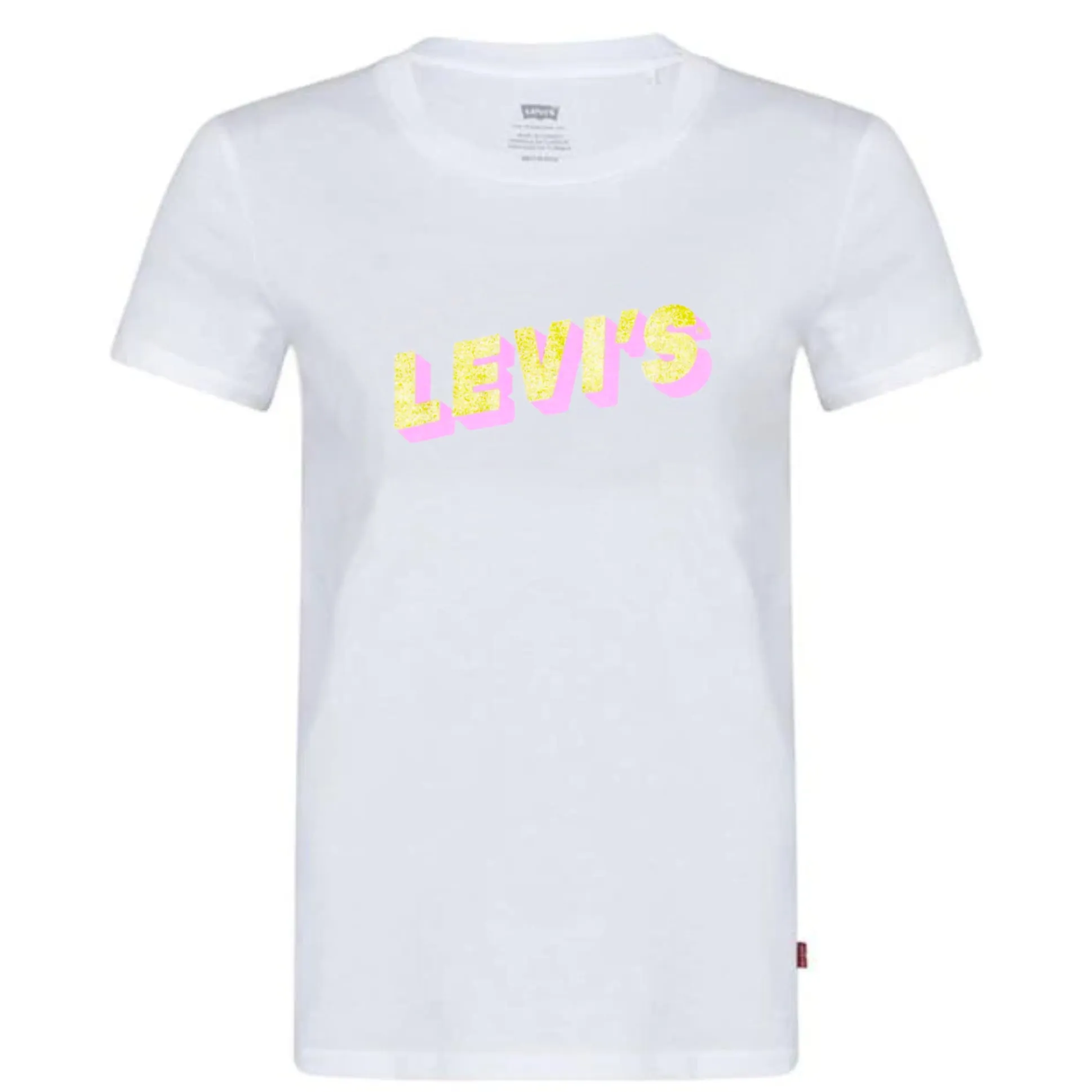 Levi's Women's The Perfect Tee Gold Pink Glitter Logo Print Cotton T-Shirt