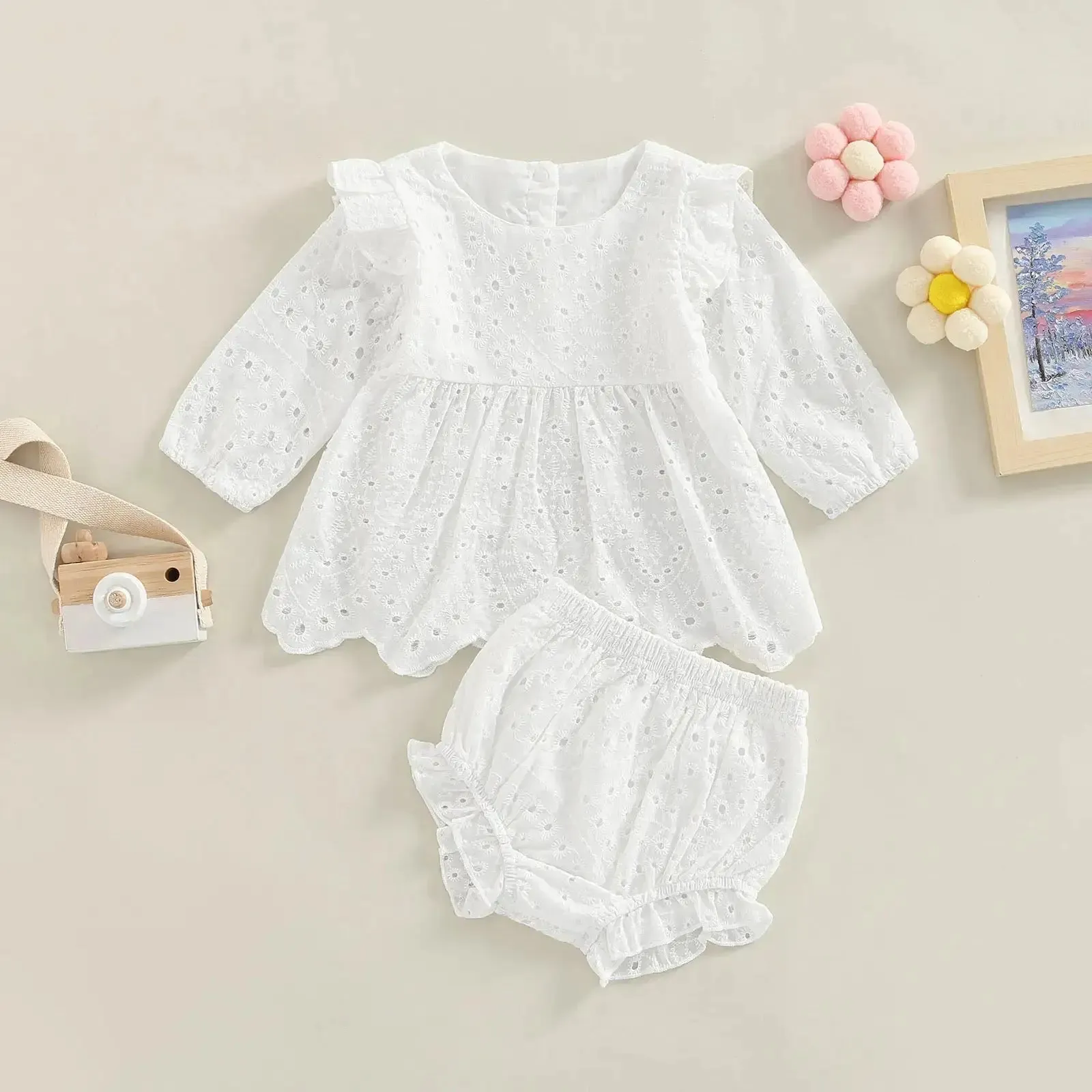 Lively Cutout Toddler Girl T-shirt and Ruffle Shorts Set