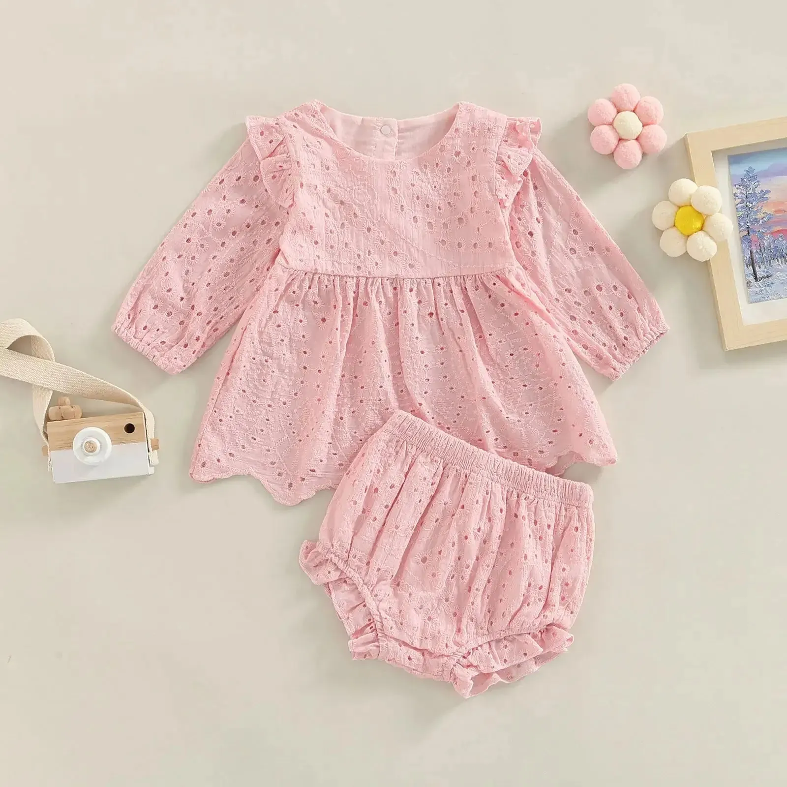 Lively Cutout Toddler Girl T-shirt and Ruffle Shorts Set