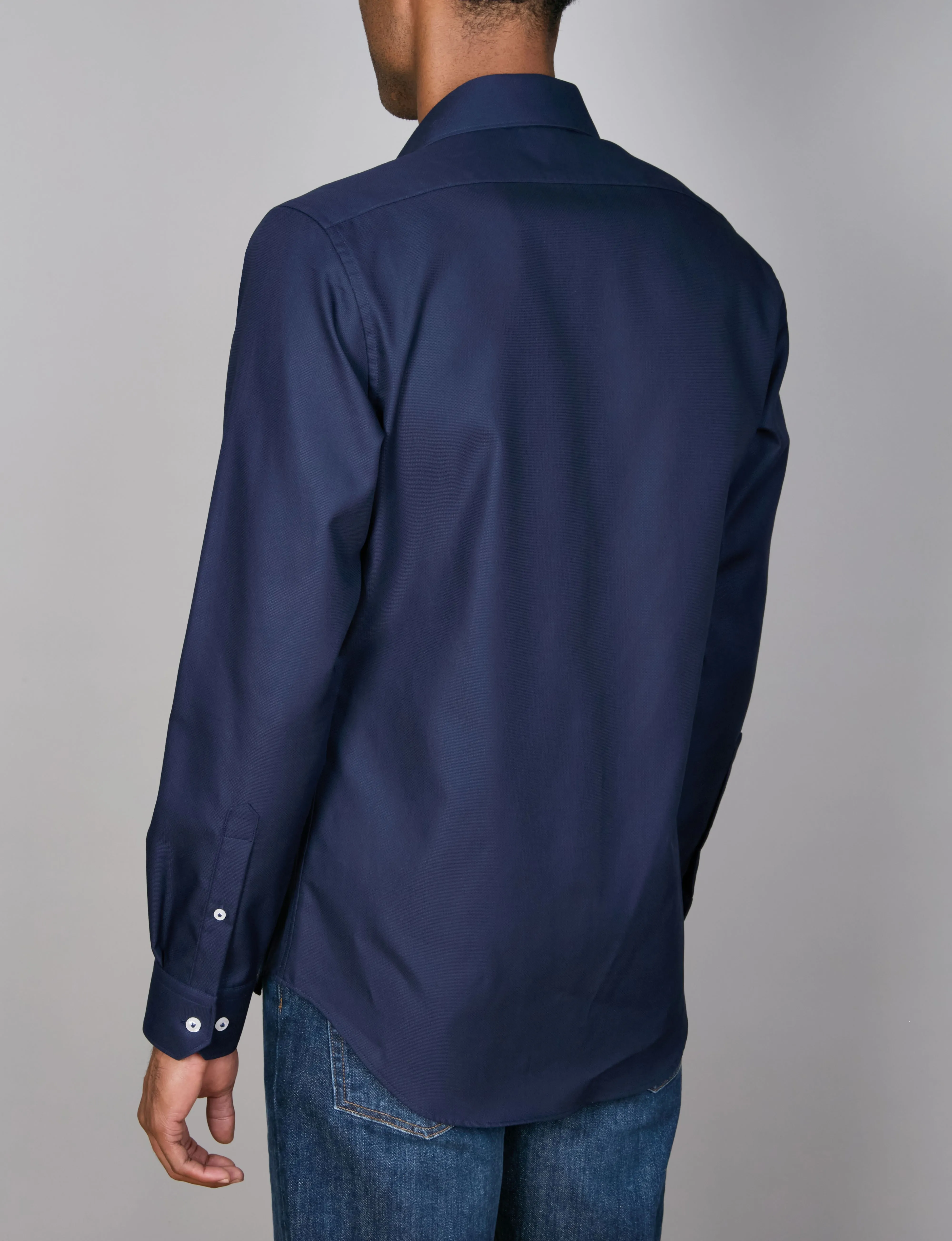 Long Sleeve Sports Shirt - Textured - Navy